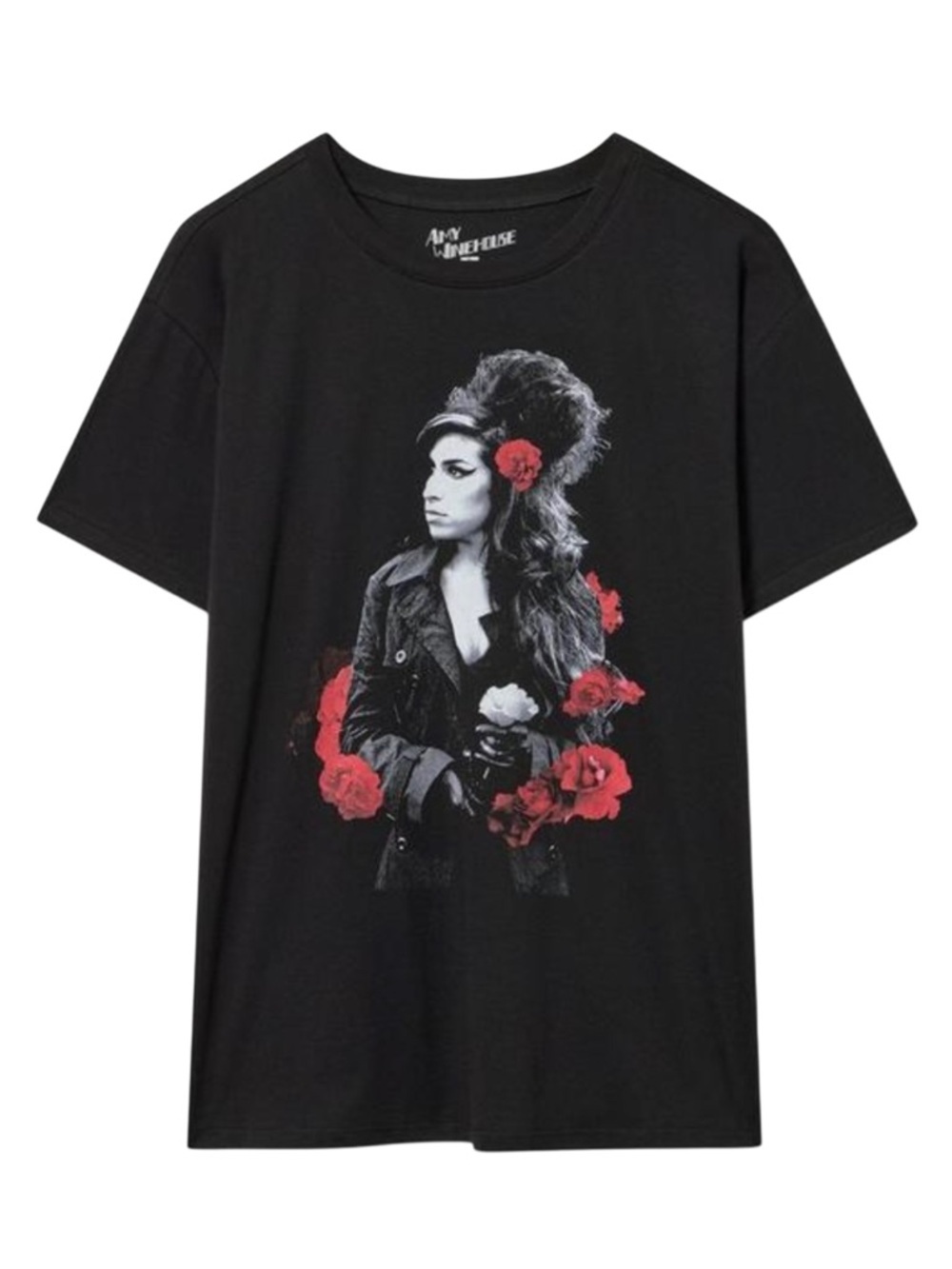 torrid Amy Winehouse Relaxed Jersey Cotton Black Graphic Tee with Red Rose Motif